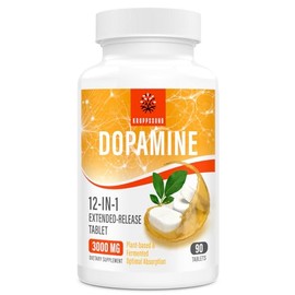 Kroppssund Suplementos de dopamina con L-teanina y ashwagandha, fórmula de liberación prolongada 12 en 1, 3000 mg por porción, 90 tabletas (1 botella)