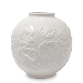 Vera Bradley Ceramic Vase for Home Decor, Cute Ceramic Vase for Centerpiece/Table/Mantle with Raised Floral Design, Meadow Bouquet Tonal Seedpearl