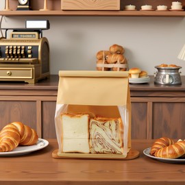 50 PCS Bakery Bags with Window - 9x4.3x11 Inch Large Bread Bags for Homemade & Sourdough Bread, Brown Paper Bread Bag with Tin Tie Tab Lock, Breads Storage for Homemade Bread Storage & Bake Sale