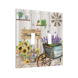 Wpshijia Lilac Lavender Sunflower 2 Gang Light Switch Plate Cover Double Toggle Wall Plate Decorative Switchplate Electrical Faceplate for Farmhouse Bathroom Bedroom Decor