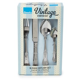 Amefa Vintage Kings 16 Piece 4 Person Cutlery Set - Gift Boxed, Silver