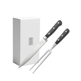 BLACK+DECKER 2-Piece Stainless Steel Carving Knife Set, 8” Carving Knife & 7” Fork, Kitchen Knife with 3CR13 Stainless Steel Blade, Meat Knife with Black ABS Handles, Magnetic Gift Box for Storage