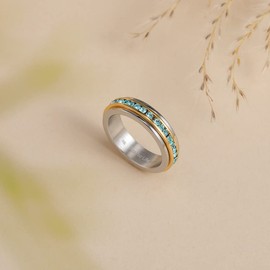 Muses Art Design Fidget Rings, Anxiety Rings, Spinner Rings, Band Rings with Crystal Birthstone, Stainless Steel, Women and Men, Meditation Rings, Thumb Rings, Stress Relieving and Anxiety Reducing