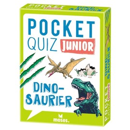 Moses. Pocket Quiz Junior – Dinosaurier, Das Kinderquiz für Dino-Fans mit 100 Fragen und Fakten rund um die Urzeitgiganten T-Rex, Stegosaurus und Co., Für Kinder ab 8 Jahren