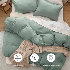 Bedsure Bedsure Sage Green Duvet Cover King Size - 3 Pieces Prewashed Extra Soft Bedding Set, Includes 1 Duvet Cover 104x90 Inches with Zipper Closure & 2 Pillow Shams, Comforter Not Included