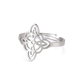 Dreamtimes Witch Knot Ring for Women Stainless Steel Open Bar Rings Adjustable Celtic Quaternary Witch Knot Ring Witchcraft Amulet Jewellery Gift, Stainless Steel, No Gemstone