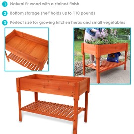 Sunnydaze 42-Inch Wooden Outdoor Raised Garden Bed with Lower Shelf for Flowers, Herbs, and Vegetables - Stained Finish