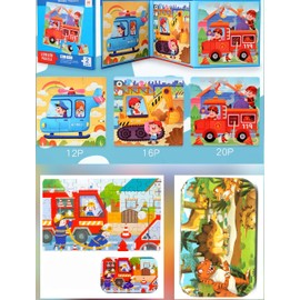 Magnetpuzzle für Kinder, 3-in-1-Puzzle, Tierpuzzle, Geschenk für Kinder 3 4 5 Jahre 60 Teile aus Holz Jigsaw Puzzle Holzspielzeug mit Metallbox (Blau)