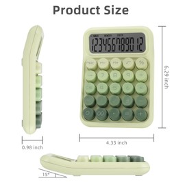 Valtiner Desktop Mechanical Calculator, Cute Big Buttons Calculators with 12 Digits Large LCD Display, Desk Accessories, for Office Home School (Green)