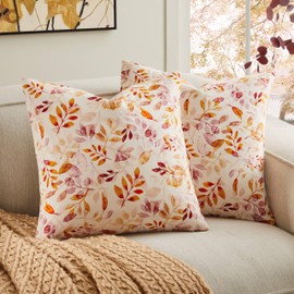 YZJZEDS 100% Cotton Fall Pillow Covers Set of 2, 16x16 Inch Watercolor Leaf Print Farmhouse Thanksgiving Throw Pillow Covers Cushion Case Fall Home Decor for Sofa Bed Living Room