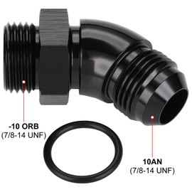 Podavelle 10AN Male Flare to 10AN -10 ORB O-ring Boss 45 Degree Full Flow Fitting Adapter Aluminum Black