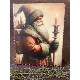 Handmade Primitive Grungy Christmas Decorative Santa Canvas Print 8x10