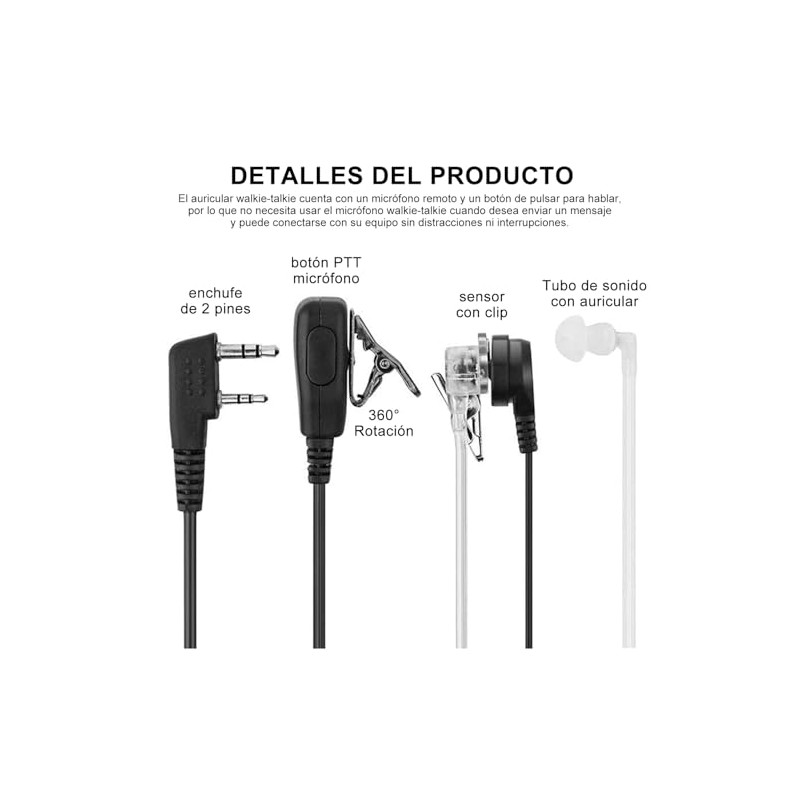 Juego de 12 Pack Walkie Talkie Auricular, Walkie Talkie Auricular