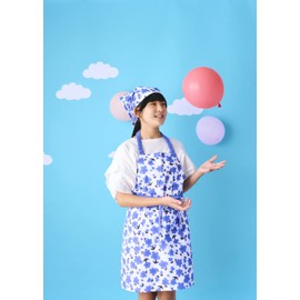 Lep 534229 Habitual Bromma Kids' Apron 3-Piece Set, Yellow, Floral Pattern, Bandana, Drawstring Included, 100% Cotton, Machine Washable, For Children, Women's, Girls, Schools, Cooking Practice,