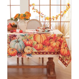 Mantel de otoño para mesas rectangulares, 60 x 120 pulgadas, a prueba de derrames, mantel de calabaza de otoño, manteles oblongos para decoración de Acción de Gracias, decoración de otoño de granja