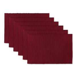 100% Cotton Ribbed Placemats - Set of 6 - 13 x 19.5 Inches - Maroon /Burgundy / Dark Red - Everyday /Fall Cloth Table Mats - Thick Construction, Washable & Reusable Cloth Place Mats - by AVKA Studio