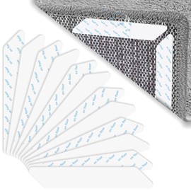 Rug Tape 12PCS Reusable Washable Removable Non-Slip Rug Stickers, Double Sided Adhesive Rug Grip for Hardwood Floors Tile, No Damage Carpet Tape to Prevent Sliding for Area Rugs