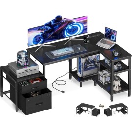 Casaottima L Shaped Desk with Drawers & File Cabinet, 55 Inch Computer Desk