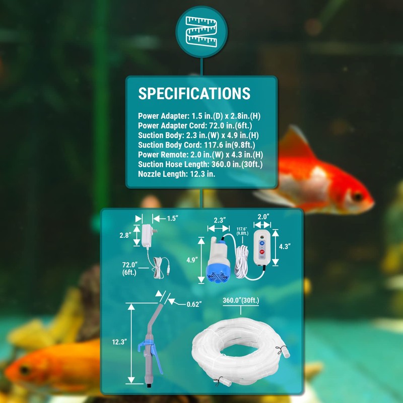 TERA PUMP Aquarium Gravel Cleaner - Electric Automatic Removable Vacuum