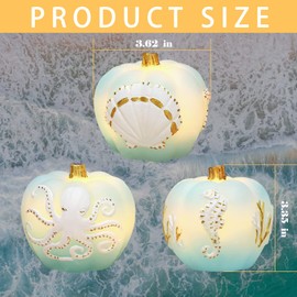MELTONE Coastal LED Pumpkins Candles with Remote Control and Timer, Decorative Sea Life Design Flameless Candles, Set of 3
