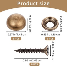 8pcs Pure Brass Decorative Screws with Caps Used as Mirror Screw, Self-Tapping Screws for Mirror Fixing for Furniture, Cabinets, Woodworking Projects (14.5mm, Bronze)