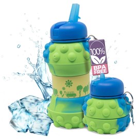 ClutterCut Collapsible Water Bottle for Kids, Foldable BPA Free Leakproof Silicone Bottle, Fun Fidget Toy Design, Portable Sports Kids Collapsible Cup, Perfect for Sports, School & Outdoor Activities