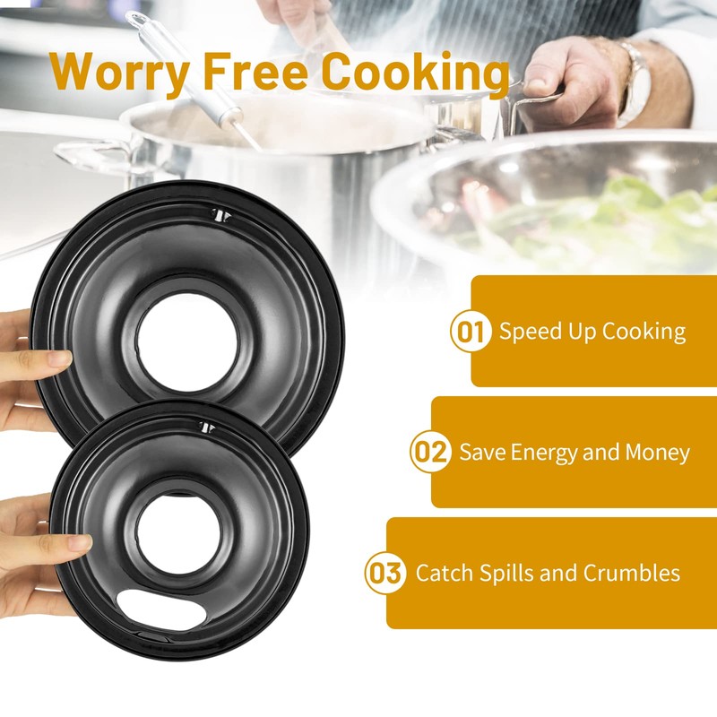 4 Pack Black Cooktop Drip Pans, Compatible with GE Hotpoint