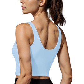 HORISUN Sports Tank Tops for Women Padded Workout Tops with Built in Bra(Denim Blue Medium)