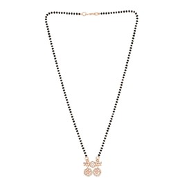 I Jewels Womens 18K Plated Single Line American Diamond Pendant With Black Bead Chain Mangalsutra (D097) Rose Gold