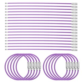 HARFINGTON 50pcs Wire Keychain Cable 6" Plastic Coated 2mm Stainless Steel Key Ring Cable Loop Rings for Women Hanging Luggage Tags Keychains Key ID Tags, Purple