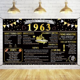 Trgowaul 1963 60th Birthday Decorations Women Men, Back in 1963 Birthday Poster Banner, Black Gold 60 Year Ago Bday Party Supplies, Vintage 1963 60th Anniversary Class of 1963 Reunion Photo Background