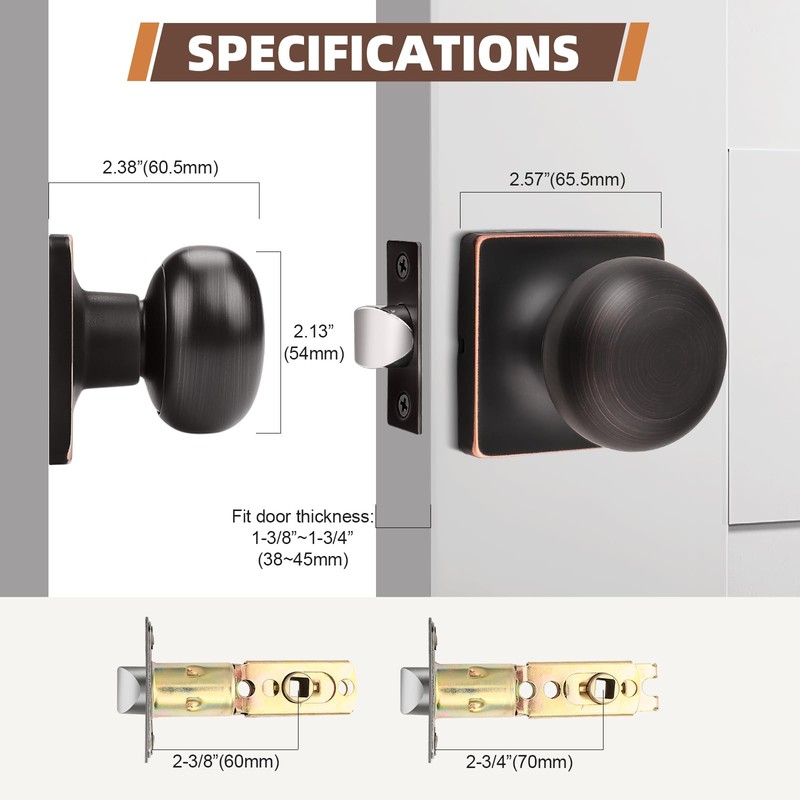 GOBEKOR Modern Passage Door Knob, 6 Pack Keyless Oil Rubbed