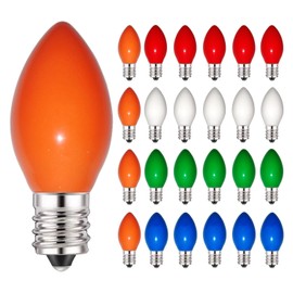 C7 Christmas Replacement Light Bulbs, 25 Pack Multicolor Christmas Light Bulbs E12 Candelabra Light Bulbs, 5 Watt Ceramic Light Bulbs for Indoor Outdoor Christmas Lights Wedding Roof Christmas Decor