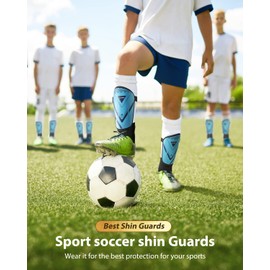Upgraded Soccer Shin Guards for Kids Youth, CE Certified AirsFish Shin Guard Sleeves Protection Gear for Boys Girls Soccer Games EVA Cushion Reduce Shocks and Injuries (X-Small, Blue)