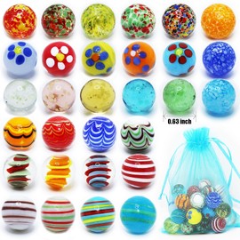 VEALIZUU 30 PCS Glass Marbles for Kids, 25 Colorful Assorted Marbles and 5 Glow in The Dark Marbles Games and Marble Run Accessories for Boys and Girls, Beautiful Marbles Bulk for Home Decoration