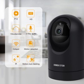 Konnek Stein Indoor Security Camera Wireless, 2K Smart Home IP Camera 2.4G/5G Dual-Band WiFi Connection, Two-Way Audio, AI Human Motion Detection, Night Vision, App Remote Control - Black