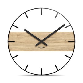 Cander Berlin MARLIT Vintage Wall Clock Silent 33 cm Metal Wood Oak Veneer without Ticking Noises Modern Black Living Room