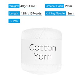 Rebower Cotton Yarn,100% Cotton Soft Knitting Yarn [for Hand DIY Bag Cushion Crocheting Knitting Project Home Decor] -2 Packages of 80g/2.82oz(Per Skein 40g/137yards)/Cream White
