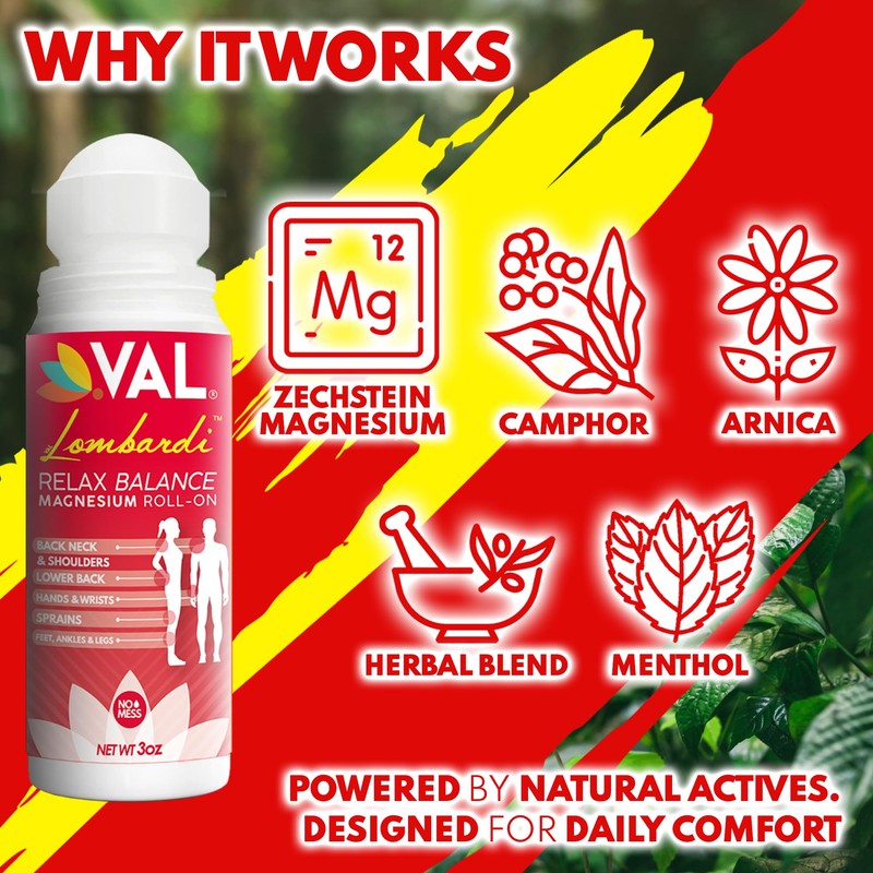 VAL Lombardi Magnesium Roll-On 3oz | Zechstein Magnesium + Arnica