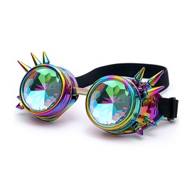 RuiJinGen Kaleidoscope Steampunk Goggles Rave Glasses Rainbow Prism Diffraction EDM Psychedelic Lenses (A14 Multicolor)