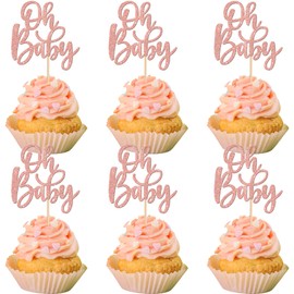 24 piezas de adornos para cupcakes de bebé con purpurina, para baby shower, decoración de tartas temáticas de revelación de género, para baby shower, niños, niñas, suministros de fiesta de cumpleaños, oro rosa