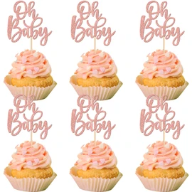 24 piezas de adornos para cupcakes de bebé con purpurina, para baby shower, decoración de tartas temáticas de revelación de género, para baby shower, niños, niñas, suministros de fiesta de cumpleaños, oro rosa