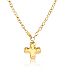 Chunky Cross Necklace for Women Men |18K Gold Plated Cross Necklace for Men Chunky Pendant Long Charm Statement Non Tarnish Chain Stainless Steel Necklaces for Women Trendy Jewelry Birthday Gifts
