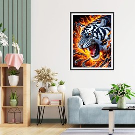 QQYRHN 5D Angry Tiger Diamond Painting Kit for Adults Beginners Fire Diamond Art Kits Complete DIY Fantasy Tiger Diamond Embroidery Set Perfect for Relaxation and Decoration 30 x 40 cm