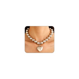 Ucilon Heart Peal Choker Necklaces for Women Gold Chunky Heart Choker Necklaces Cyberpunk Multi-Layer Heart Bead Necklace for Women Present(B)