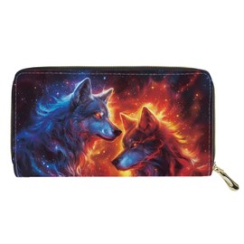 COEQINE Cool Wolf Wallet Womens Large Capacity Leather Purse With Card Holder And Coin Pocket Portable Long Leather Zipper Around Phonr Clutch for Small Phone,Birthday Christmas Party Decor