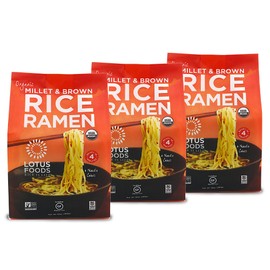Lotus Foods Organic Millet & Brown Rice Ramen - Gluten Free Ramen Noodles, Whole Grain Ramen Noodles, Organic Vegan Ramen, Low Sodium Rice Noodles, Organic, Gluten-Free, Vegan - 10 Oz Bags (Pack of 3)