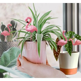 PEGZOS Mini Flamingos Figurines with Stakes - Set of 4 Small Flamingos Garden Gifts for Women Resin for Flower/Plant Pot Decorations - Miniature Fairy Garden
