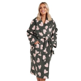 Yours Curve Love Heart Shawl Collar Dressing Gown - Women's - Plus Size Curve