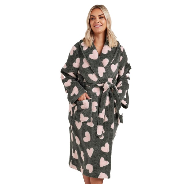 Yours Curve Love Heart Shawl Collar Dressing Gown - Women's